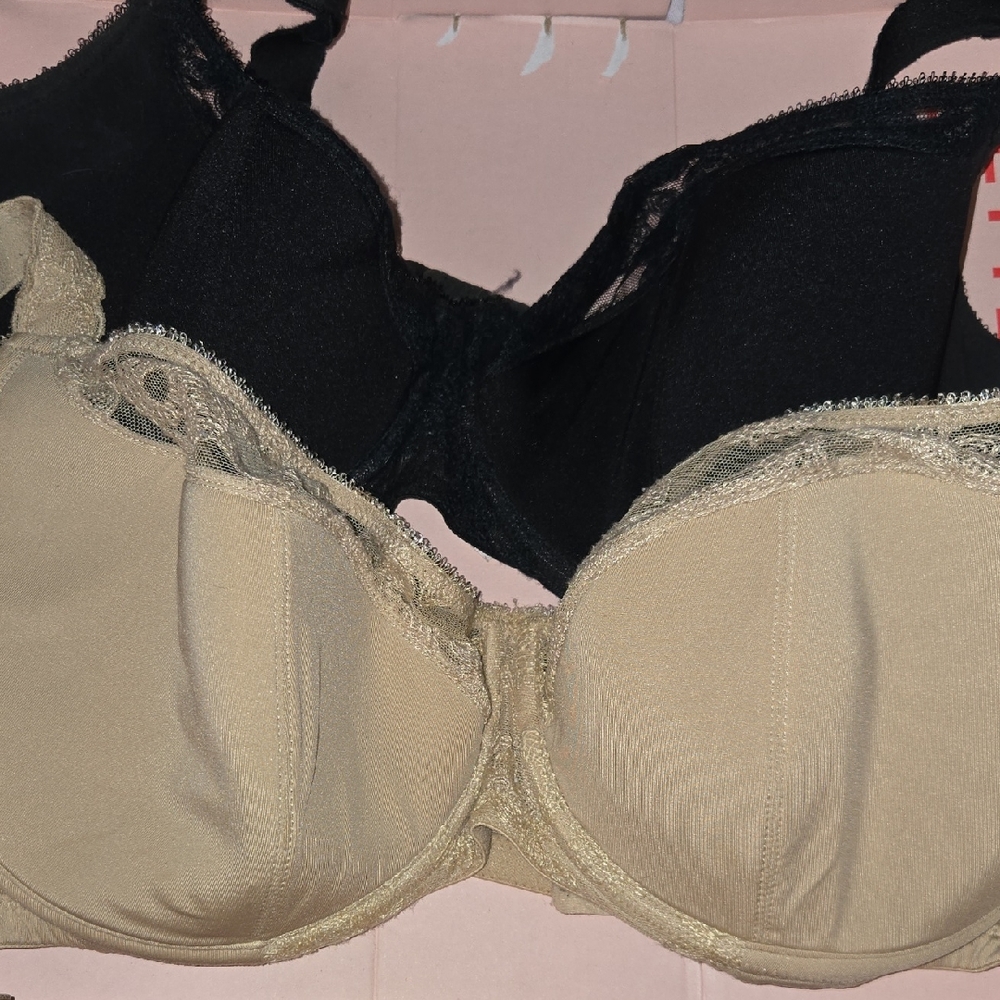 Cacique Bra Bundle Sz. 42DD Balconette Lace Black & Beigd